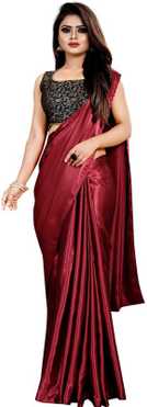 Solid Bollywood Satin Blend Saree