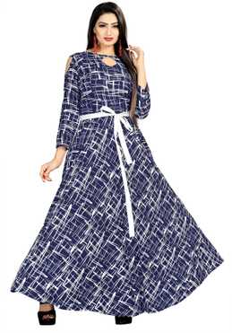Printed Cotton Blend Semi Stitched Flared/A-line Gown