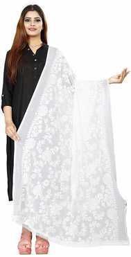 Chiffon Embroidered White Women Dupatta