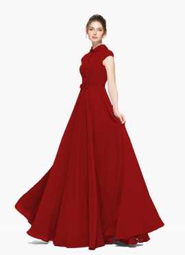 Solid Georgette Blend Stitched Flared/A-line Gown