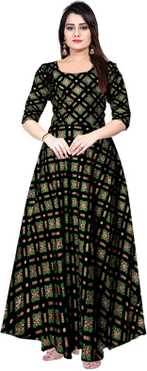 Printed Rayon Blend Stitched Flared/A-line Gown