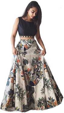 Floral Print Semi Stitched Lehenga & Crop Top