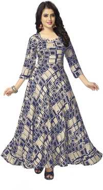 Printed Rayon Blend Stitched Flared/A-line Gown