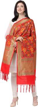 Silk Blend Woven Red Women Dupatta