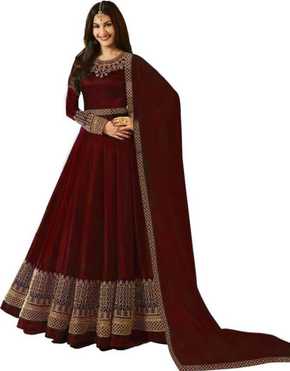 Embroidered Silk Blend Semi Stitched Anarkali Gown