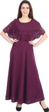 Self Design Crepe Blend Stitched Flared/A-line Gown