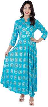 Women Printed Rayon Flared Kurta