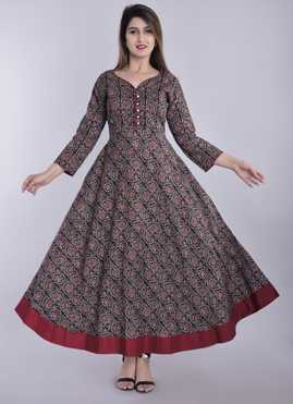 Printed Cotton Blend Stitched Anarkali Gown