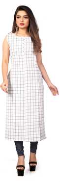 Women Checkered Cotton Blend Straight Kurta