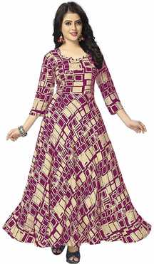 Printed Rayon Blend Stitched Flared/A-line Gown