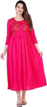 Women Embroidered Rayon Flared Kurta
