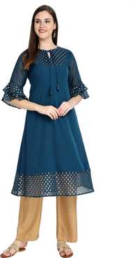Women Printed Polyester, Crepe A-line Kurta