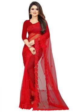 Solid, Embroidered Fashion Net Saree