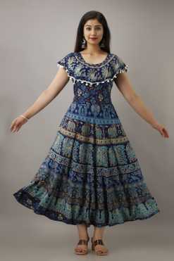 Printed Cotton Blend Stitched Flared/A-line Gown