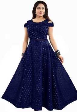 Satin Blend Stitched Flared/A-line Gown