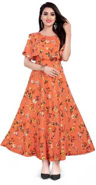 Printed Crepe Blend Stitched Anarkali Gown