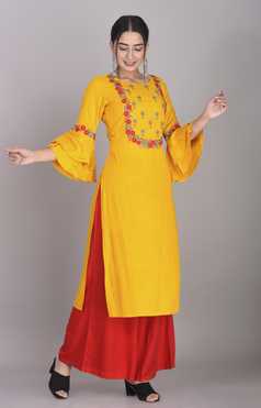 Women Embroidered Rayon Straight Kurta