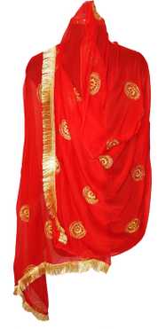 Nylon Embroidered Red Women Dupatta