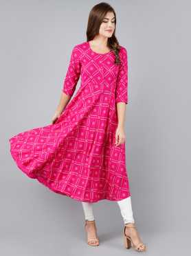 Women Printed Rayon Flared Kurta