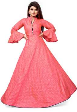 Checkered Silk Blend Semi Stitched Flared/A-line Gown