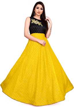 Checkered Silk Blend Stitched Flared/A-line Gown