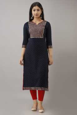 Women Embroidered Rayon Straight Kurta