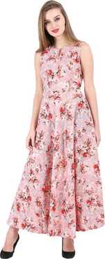 Printed Crepe Blend Stitched Flared/A-line Gown