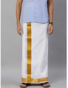 SLF Popular Cotton Double Length Length Festival Special Gold Zari Solid Men Dhoti Men Dhoti