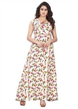 Printed Crepe Blend Stitched Flared/A-line Gown