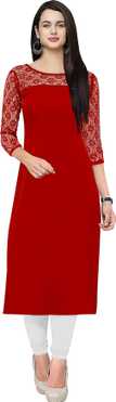 Women Solid Poly Crepe Straight Kurta