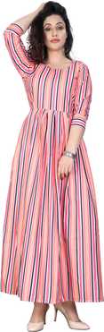 Women Printed, Striped Crepe Gown Kurta