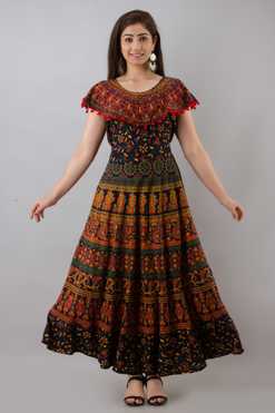Printed Cotton Blend Stitched Flared/A-line Gown