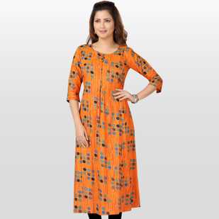 Women Printed Cotton Rayon Blend A-line Kurta