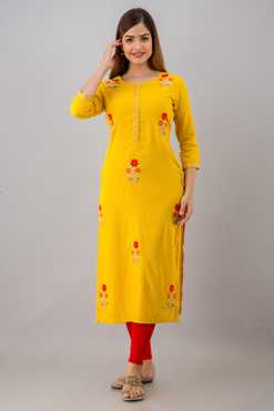 Women Embroidered Rayon Straight Kurta