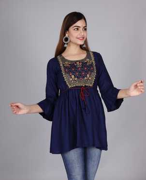 Women Embroidered Rayon A-line Kurta