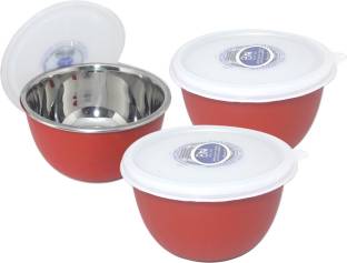 bartan hub Microwave Safe serve bowl set of 3 (microwave safe , 1500 ml , 1000 ml , 500 ml , Food Grade , Stainless steel ,Airtight) Plastic, Steel Storage Bowl