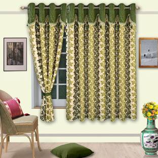 Cortina Polyester Green Floral Eyelet Window Curtain