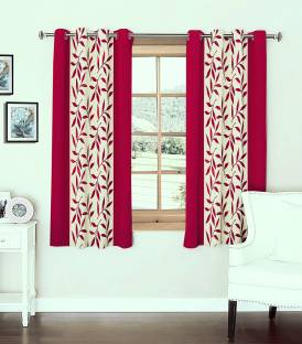 Optimistic Home Furnishing Polyester Pink Floral Eyelet Window Curtain