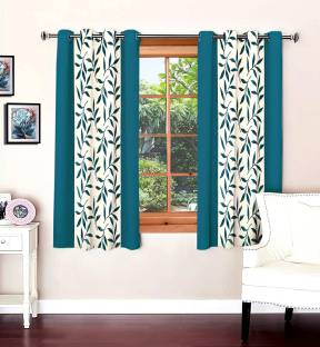 Optimistic Home Furnishing Polyester Blue Floral Eyelet Window Curtain