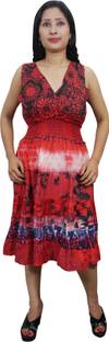 Indiatrendzs Women's Gathered Red Dress