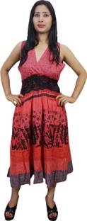 Indiatrendzs Women's Gathered Red Dress