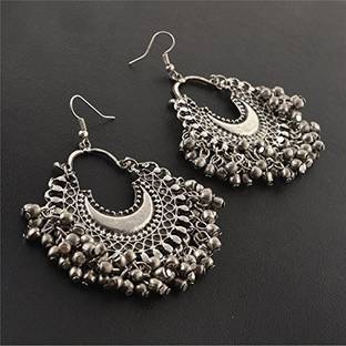Flipkart Zephyrr Fashion Oxidized Ethnic Silver Beaded Zephyrr Fashion Oxidized Ethnic Silver Beaded Chandbali Earrings Women Alloy Dangle Earring