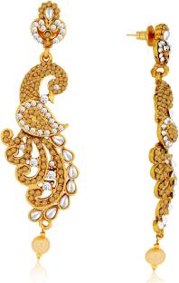 Spargz Designer Peacock Hanging Earring Studded with AD Stone Alloy Chandelier Earring