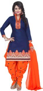 Merito Cotton Embroidered Semi-stitched Salwar Suit Dupatta Material