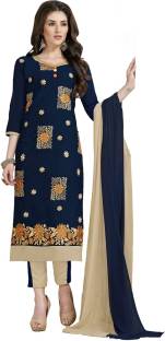 Manvaa Cotton Embroidered Semi-stitched Salwar Suit Dupatta Material