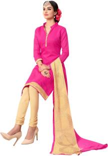 Manvaa Chanderi Embroidered, Solid Semi-stitched Salwar Suit Dupatta Material