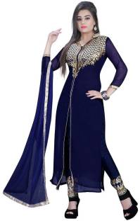 MF Retail Georgette Embroidered Semi-stitched Salwar Suit Dupatta Material