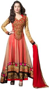 DT Fashion Net Embroidered Semi-stitched Salwar Suit Dupatta Material