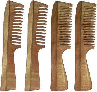 Ginni Marketing Combo of 4 Neem Wood Combs ( medium and baby detangler)