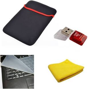 De TechInn 15.6 Inch Laptop Carry Sleeve, Laptop Keyboard Protector, Microfiber Cloth And Memory Card Reader Adapter Combo Set